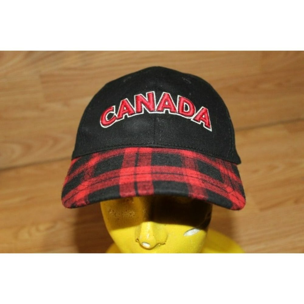 CANADA Black & Red Plaid OSFM Adjustable Cap Hat